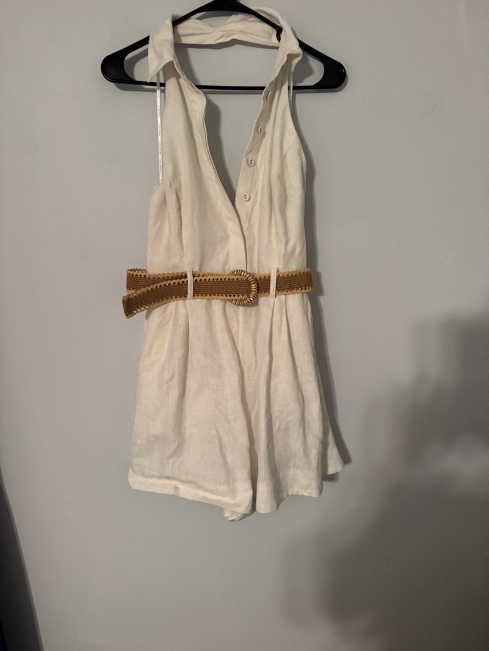 Zimmermann Cream Halter Romper with Woven Tan Belt Detail - Picture 3 of 6